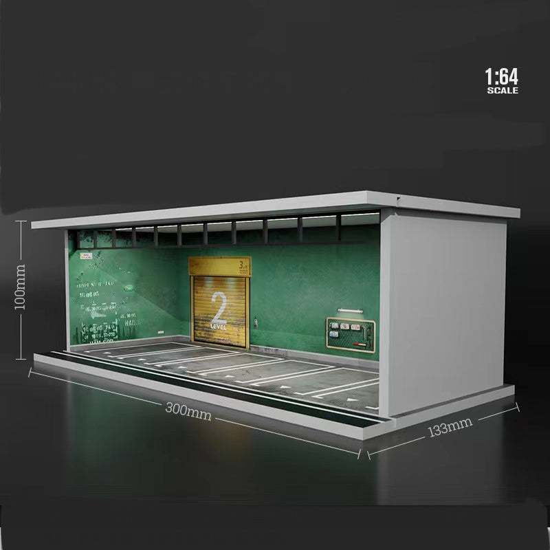 American Style Workshop (Green) Diorama Display With LED Lights and Perspex cover Morearts 1:64