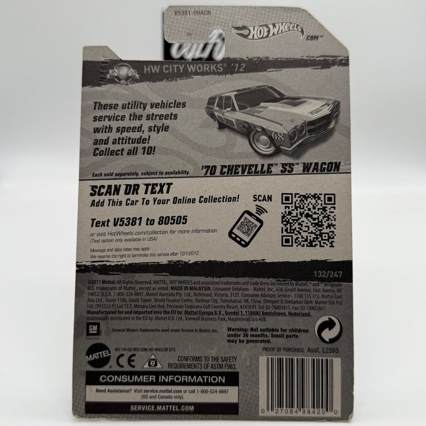 ‘70 Chevelle SS Wagon *STH* Super Treasure Hunt - HW City Works ‘12 2/10 Hotwheels 13/247