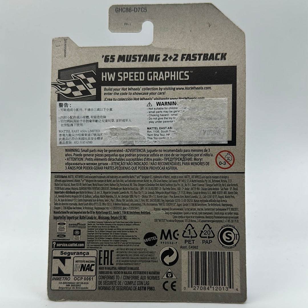 ‘65 Mustang 2+2 Fastback - HW Speed Graphics 4/10 Hotwheels Mainline 116/250 *Damaged card*