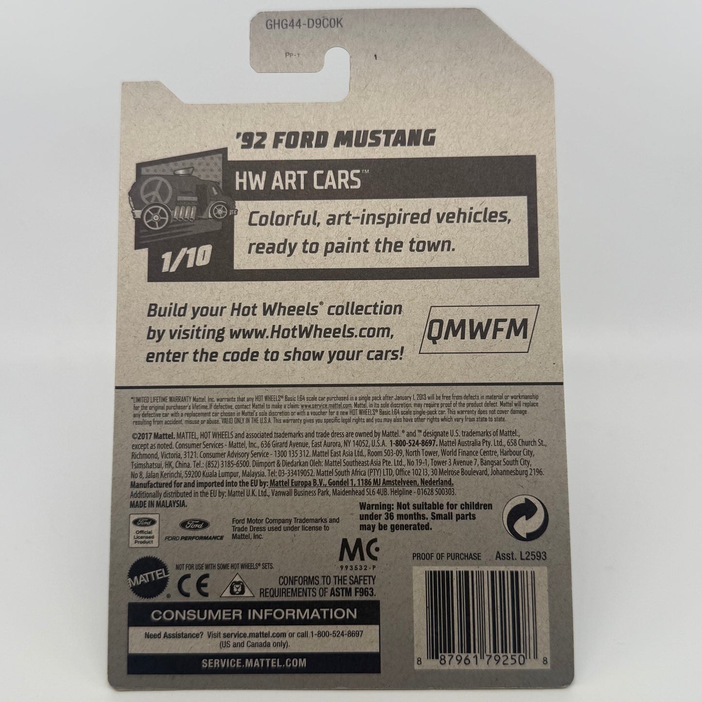 ‘92 For Mustang ZAMAC 011 “2020 Release” HW Art Cars 1/10 Hotwheels Mainline