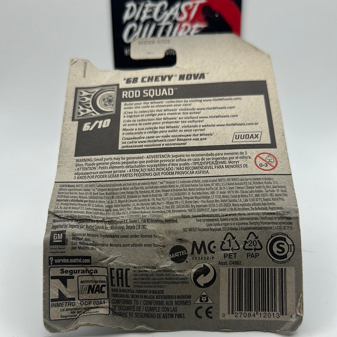 ‘68 Chevy Nova - ROD SQUAD 6/10 Hotwheels Mainline *Damaged Card*