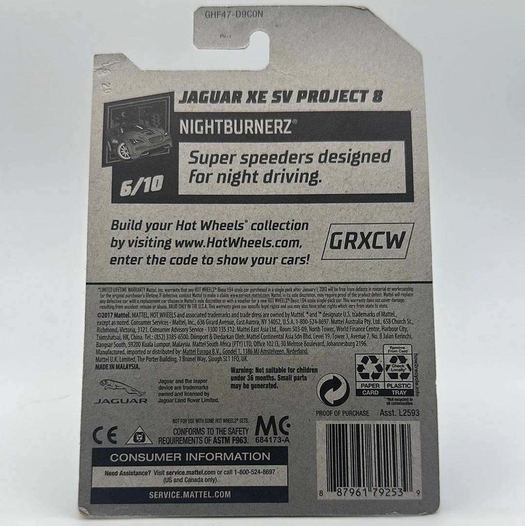 Jaguar XE SV Project 8 - NightBurnerz 6/10 Hotwheels Mainline 171/250 *Creased*