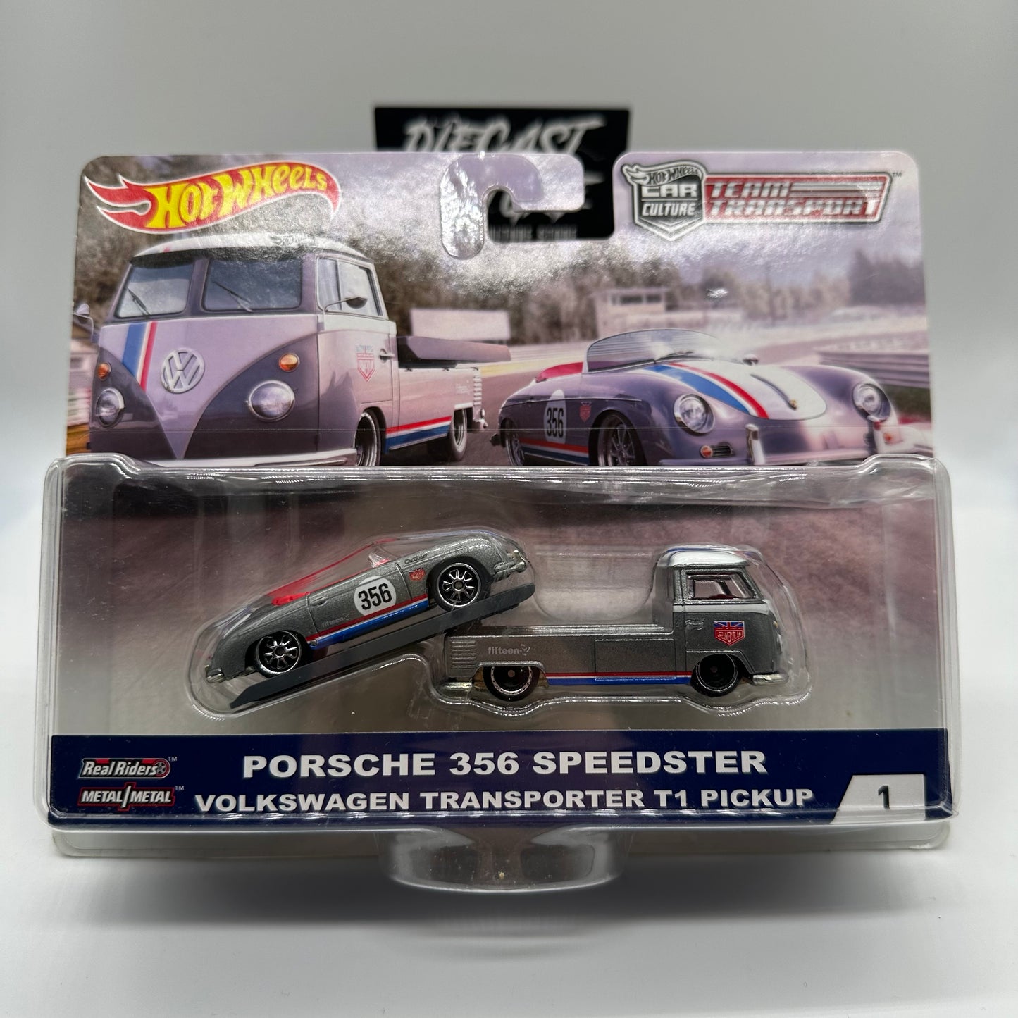 Porsche 356 Speedster - Volkswagen Transporter T1 Pickup #1 Team Transport Hotwheels *Blister damage*