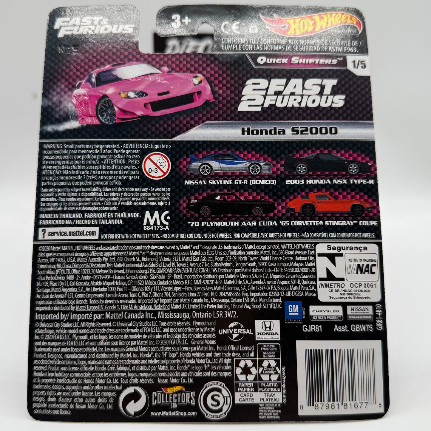 Honda S200 FAST & FURIOUS Quick Shifters 1/5 - Hotwheels Premium