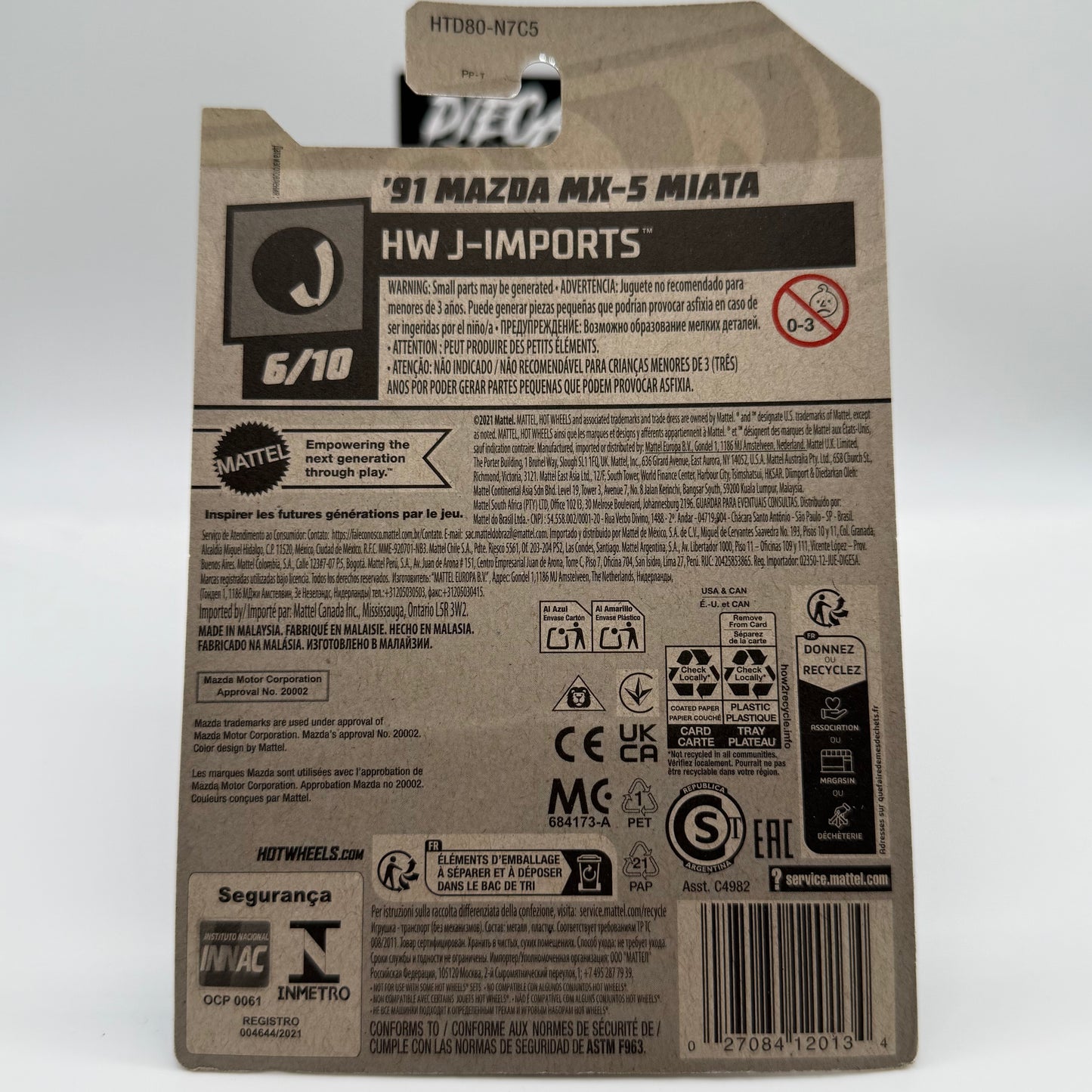 ‘91 Mazda MX-5 Miata HW J-Imports 6/10 Hotwheels Mainline 120/250