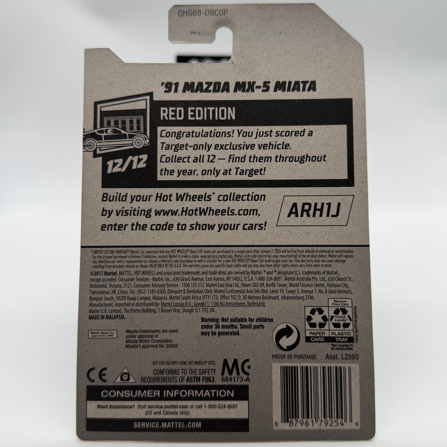 ‘91 Mazda MX-5 Miata *RED EDITION* 12/12 Hotwheels Mainline 208/250 TARGET EXCLUSIVE