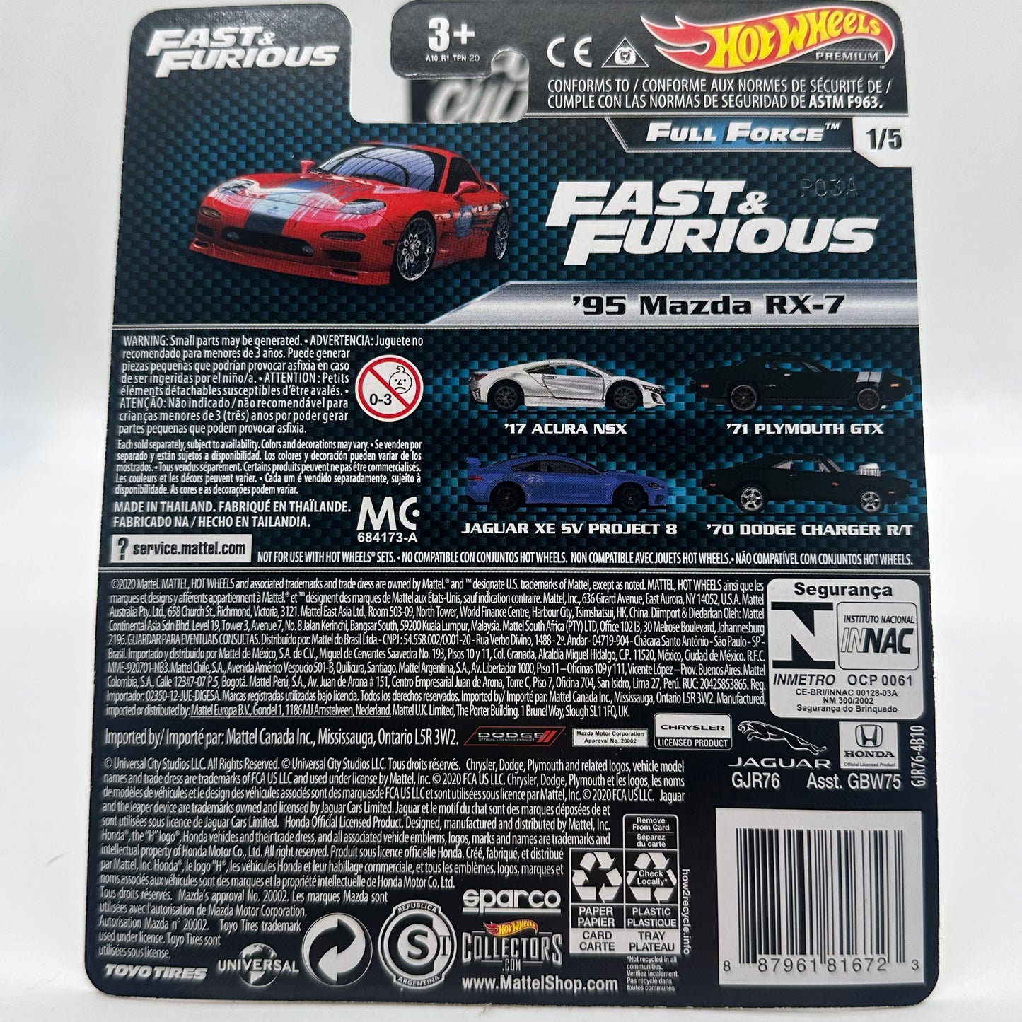 ‘95 Mazda RX7 - FAST & FURIOUS 1/5 Full Force Hotwheels Premium