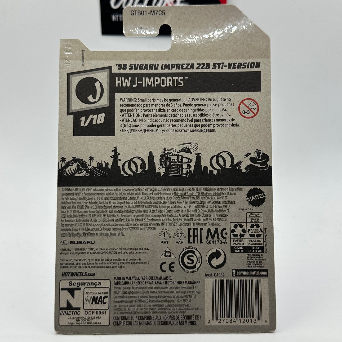 ‘98 Subaru Impreza 22B-STi Version HW J-Imports 1/10 Hotwheels Mainline 124/250 (DARK BLUE)