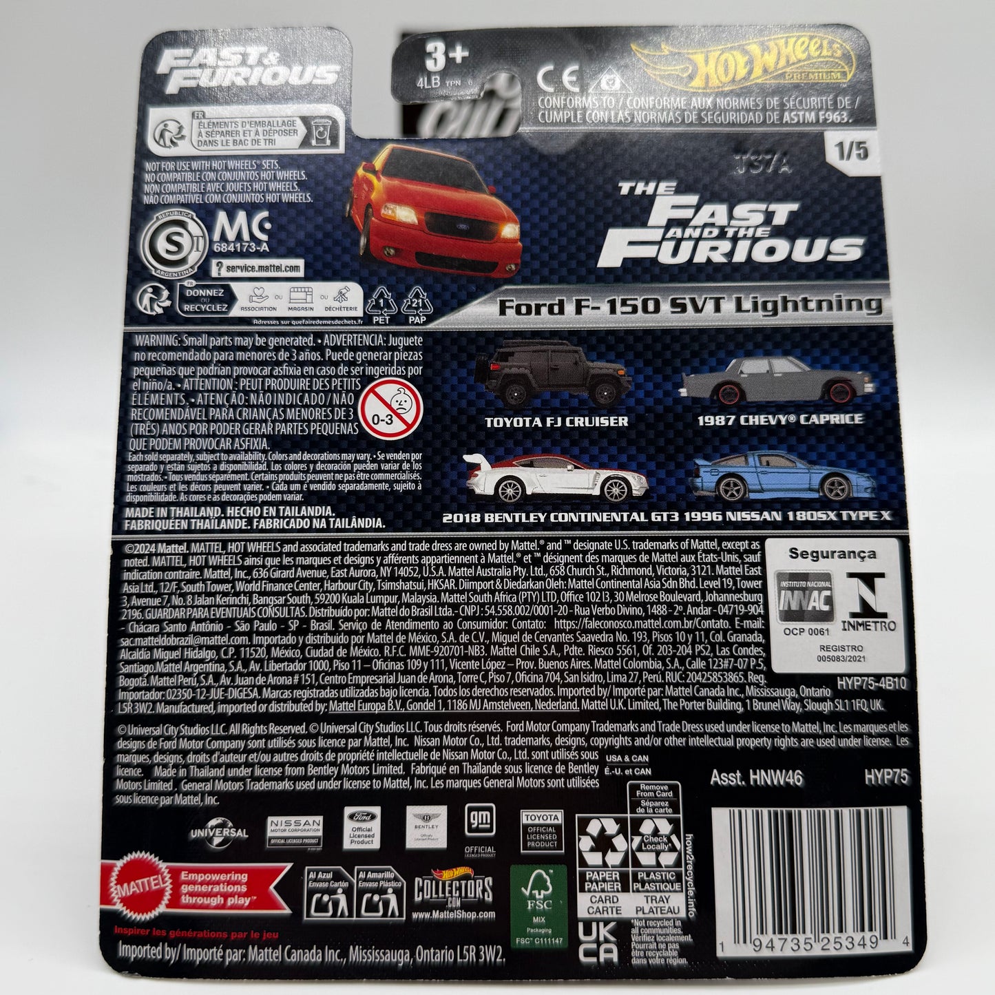 Ford F-150 SVT Lighting FAST & FURIOUS 1/5 Hotwheels Premium