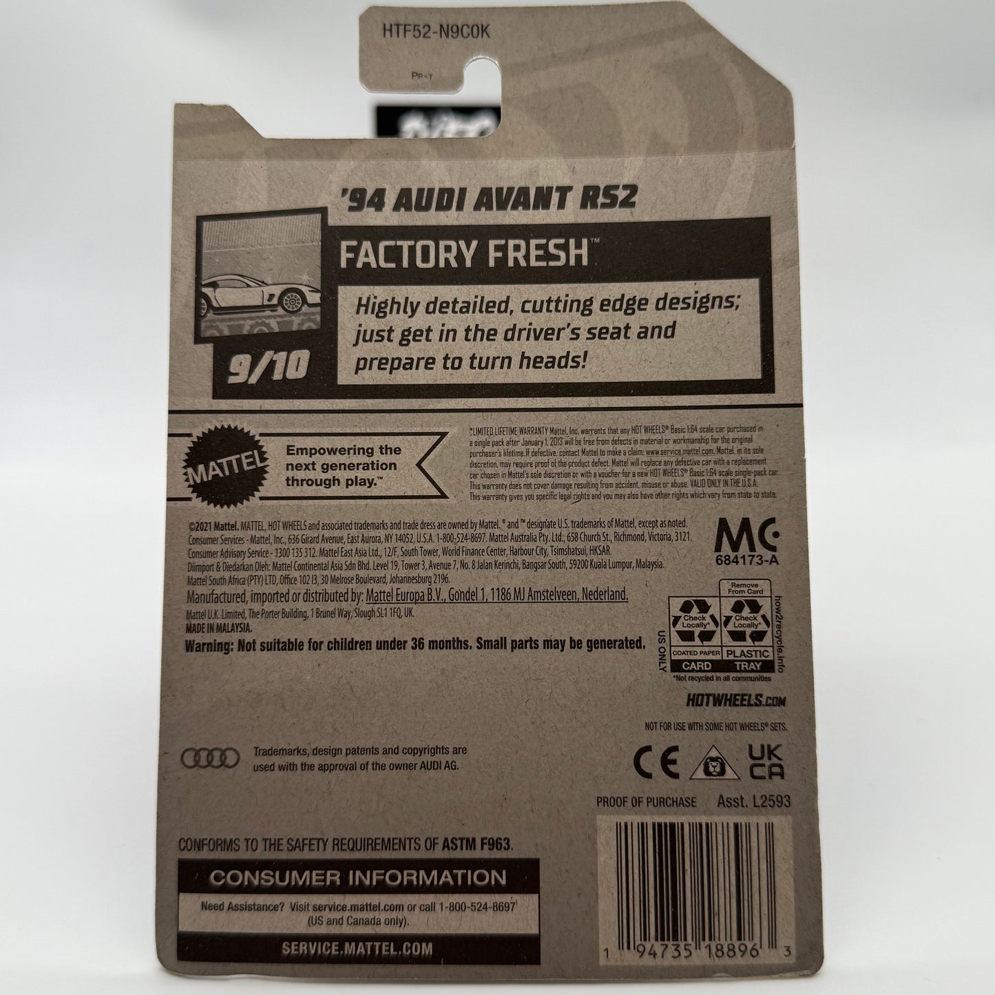 ‘94 Audi Avant RS2 ZAMAC 007 - Factory Fresh 9/10 Hotwheels Mainline 133/250