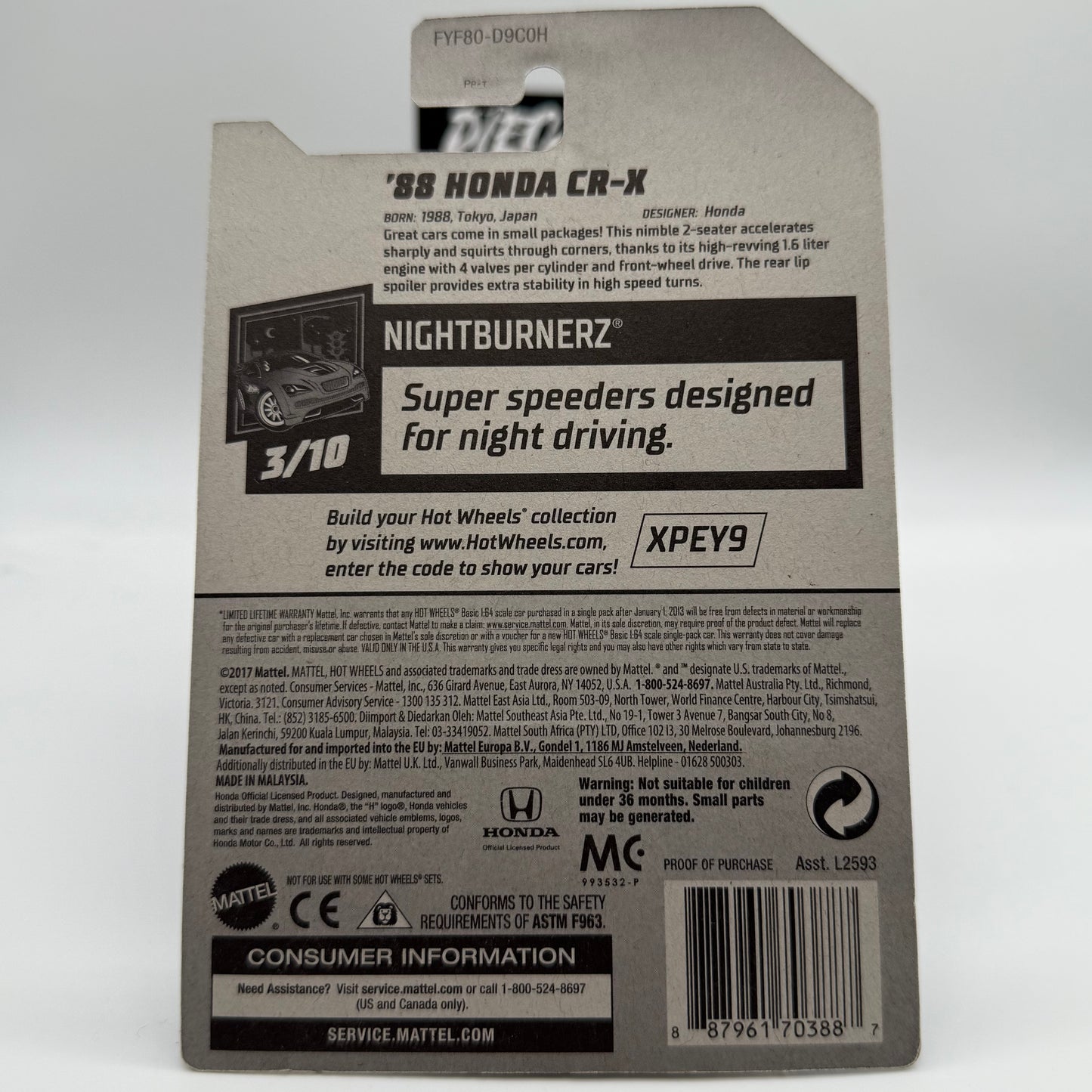‘88 Honda CR-X - NightBurnerz 3/10 Hotwheels Mainline 49/250