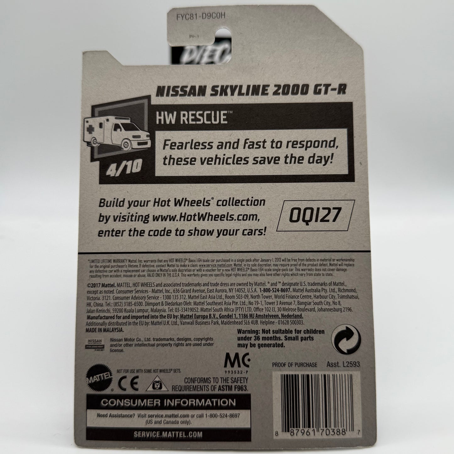 Nissan Skyline 2000 GT-R HW RESCUE 4/10 Hotwheels Mainline 160/250