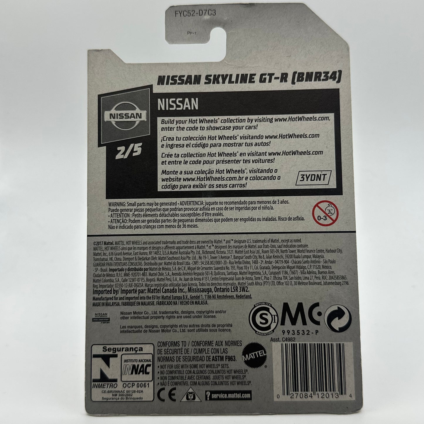 Nissan Skyline GT-R BNR34 - NISSAN 2/5 Hotwheels Mainline 45/250