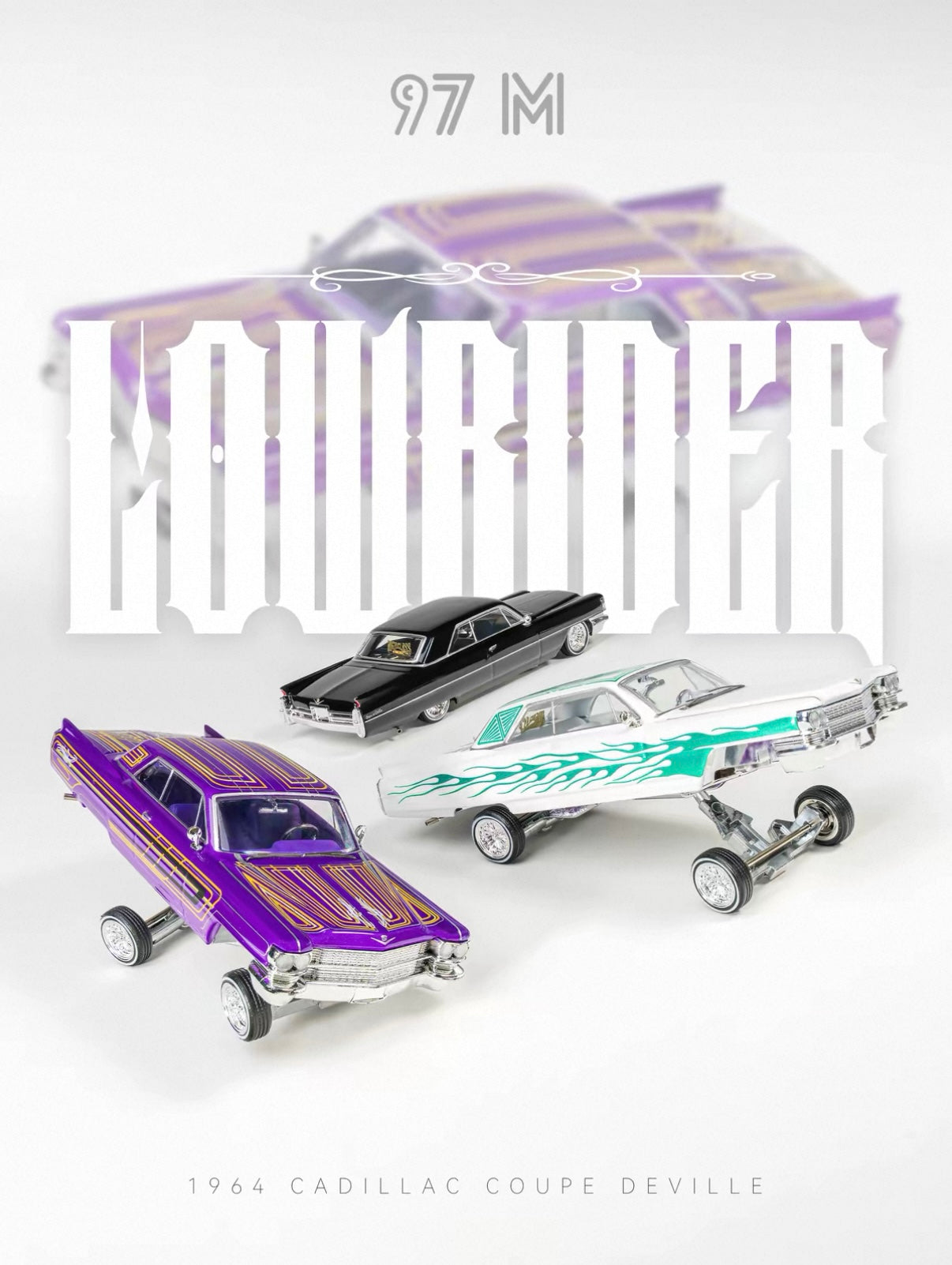 1964 Cadillac Coupe Deville Purple - LOWRIDER (Posable) 97m 1:64