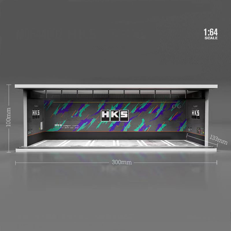 HKS Garage Diorama with LED Lights & Perspex Cover Morearts 1:64