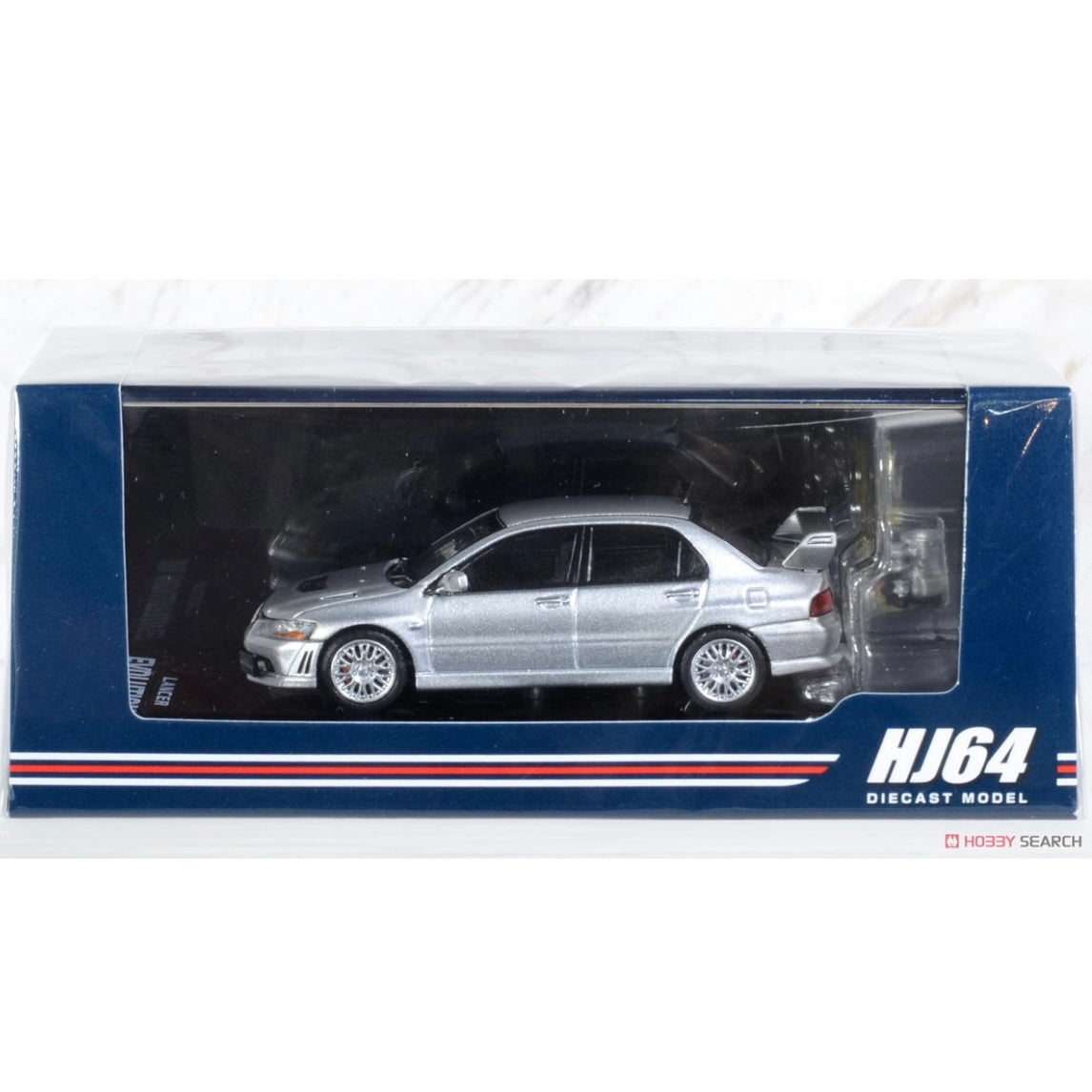 Mitsubishi Lancer GSR Evolution 7 Satellite Silver w/Engine Display Model - Hobby Japan 1:64