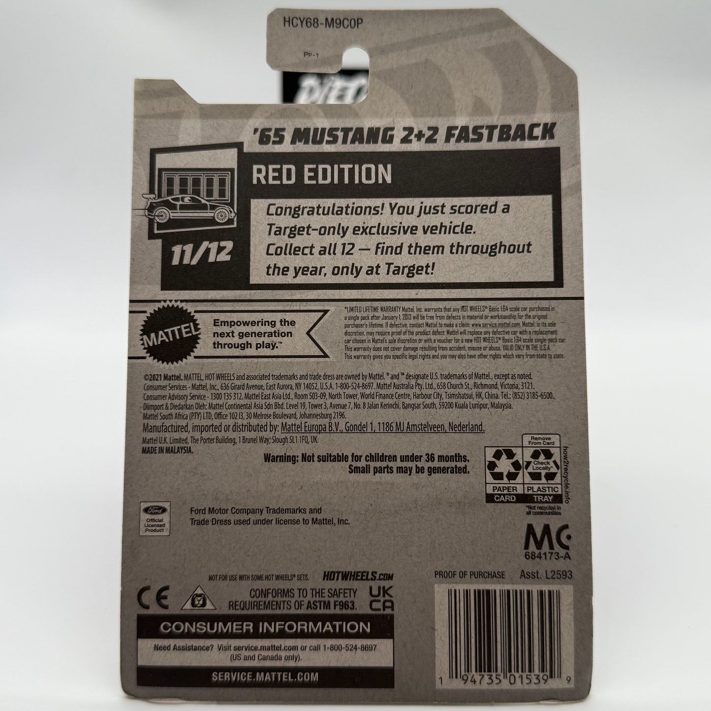 ‘65 Mustang 2+2 Fastback *RED EDITION* 11/12 Hotwheels Mainline TARGET EXCLUSIVE