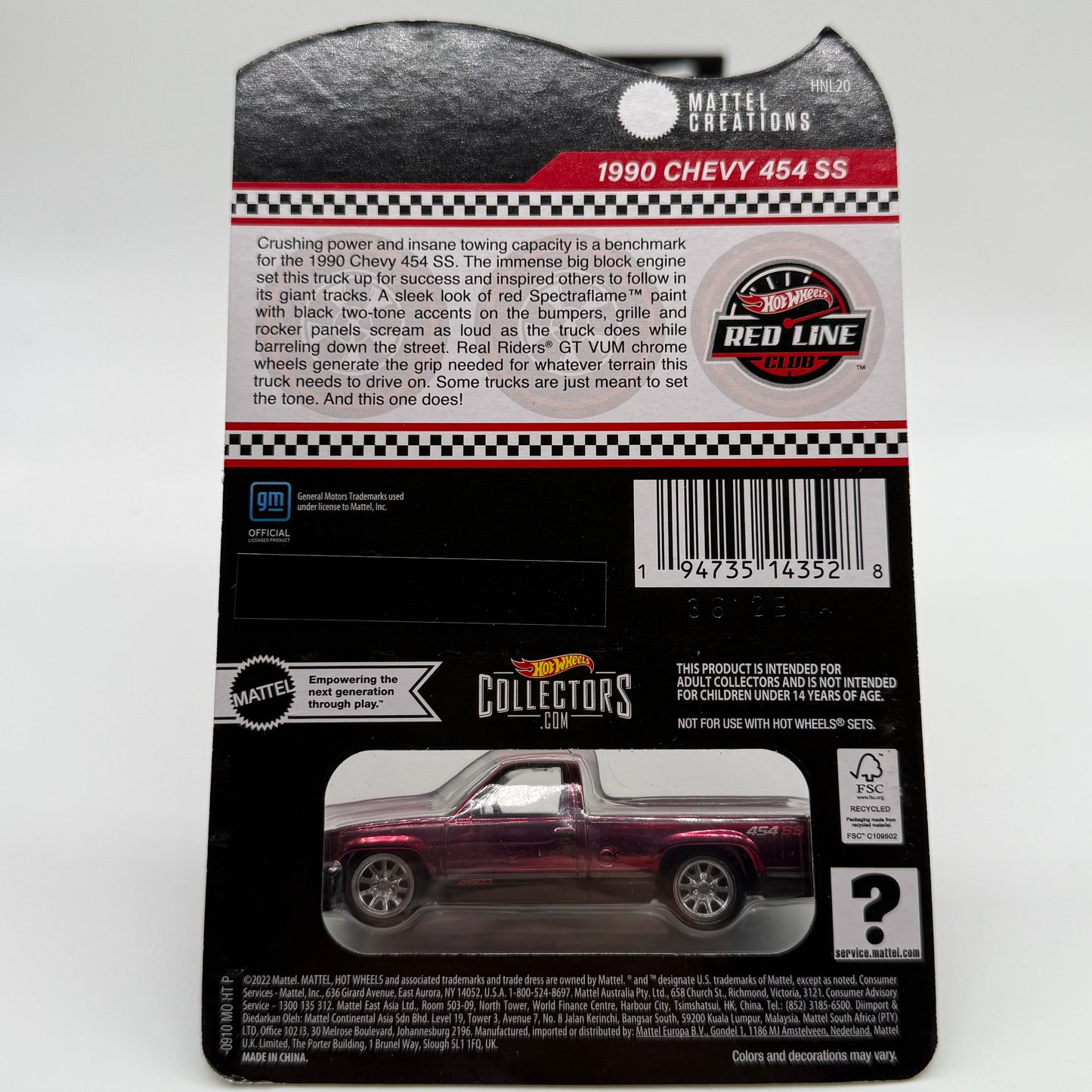 1990 Chevy 454 SS - RLC Red line Club Hotwheels 2022