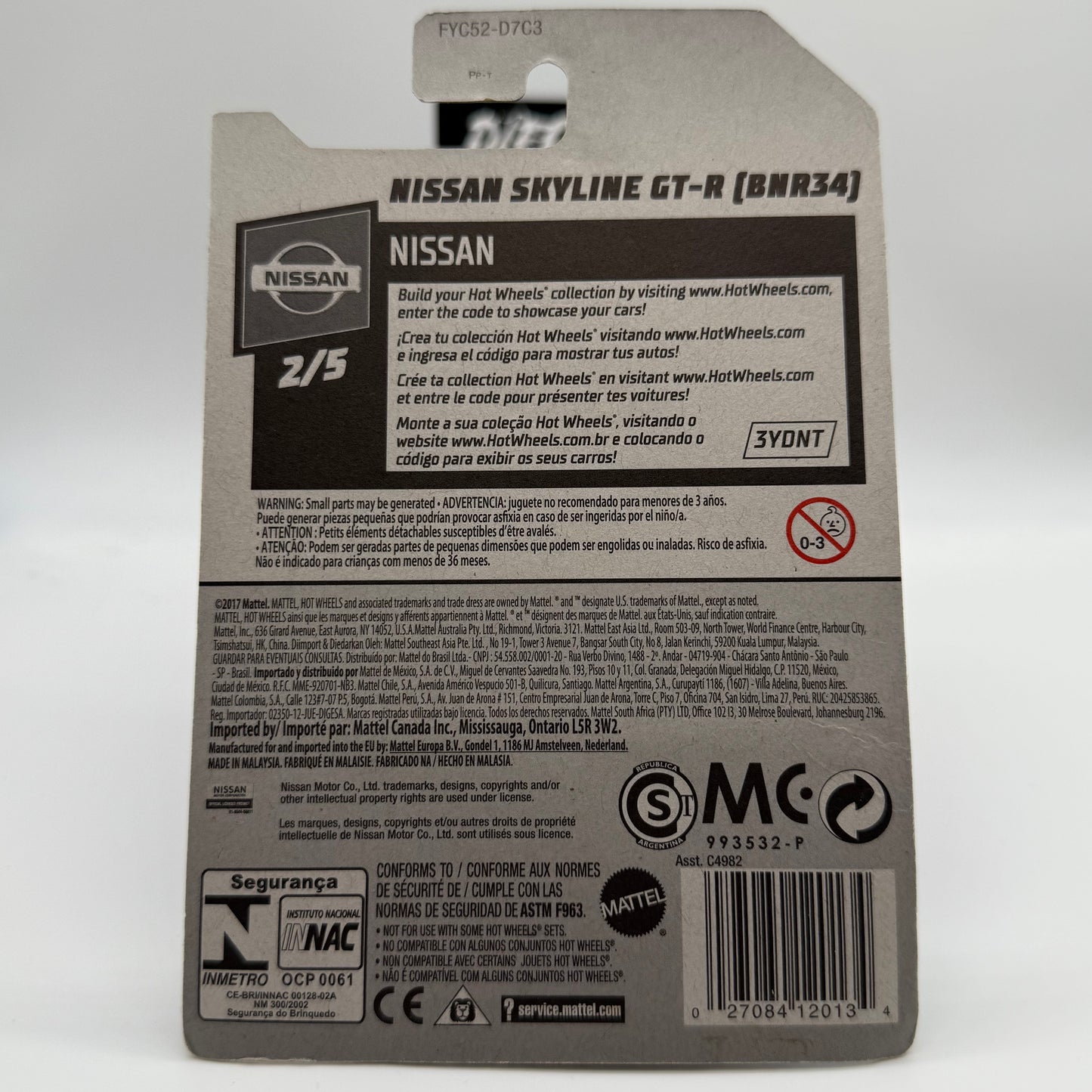 Nissan Skyline GT-R (BNR34) NISSAN 2/5 Hotwheels Mainline 45/250 *Check Condition*
