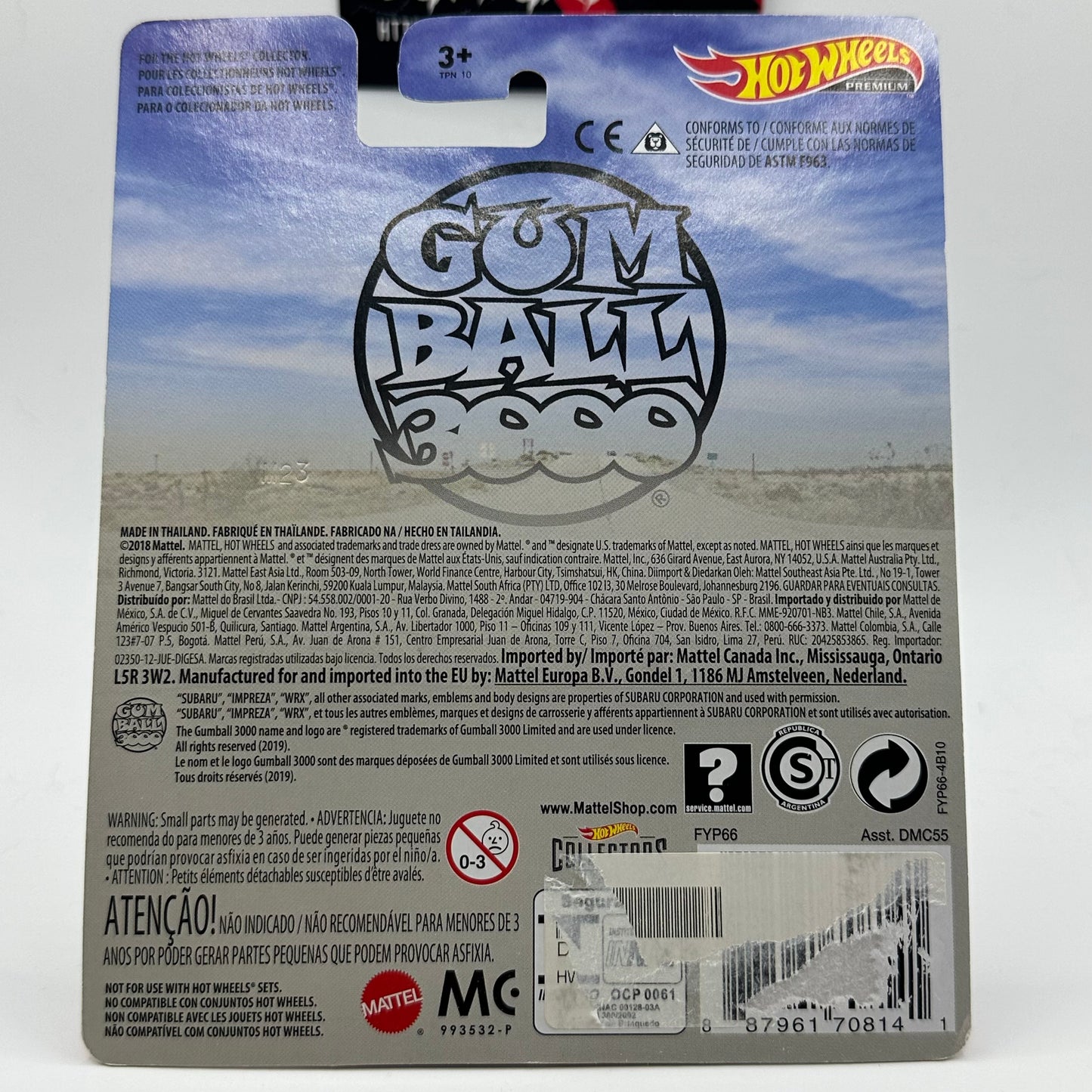 Subaru Impreza WRX - GUM BALL 3000 Hotwheels Premium *BACK STICKER PEEL*