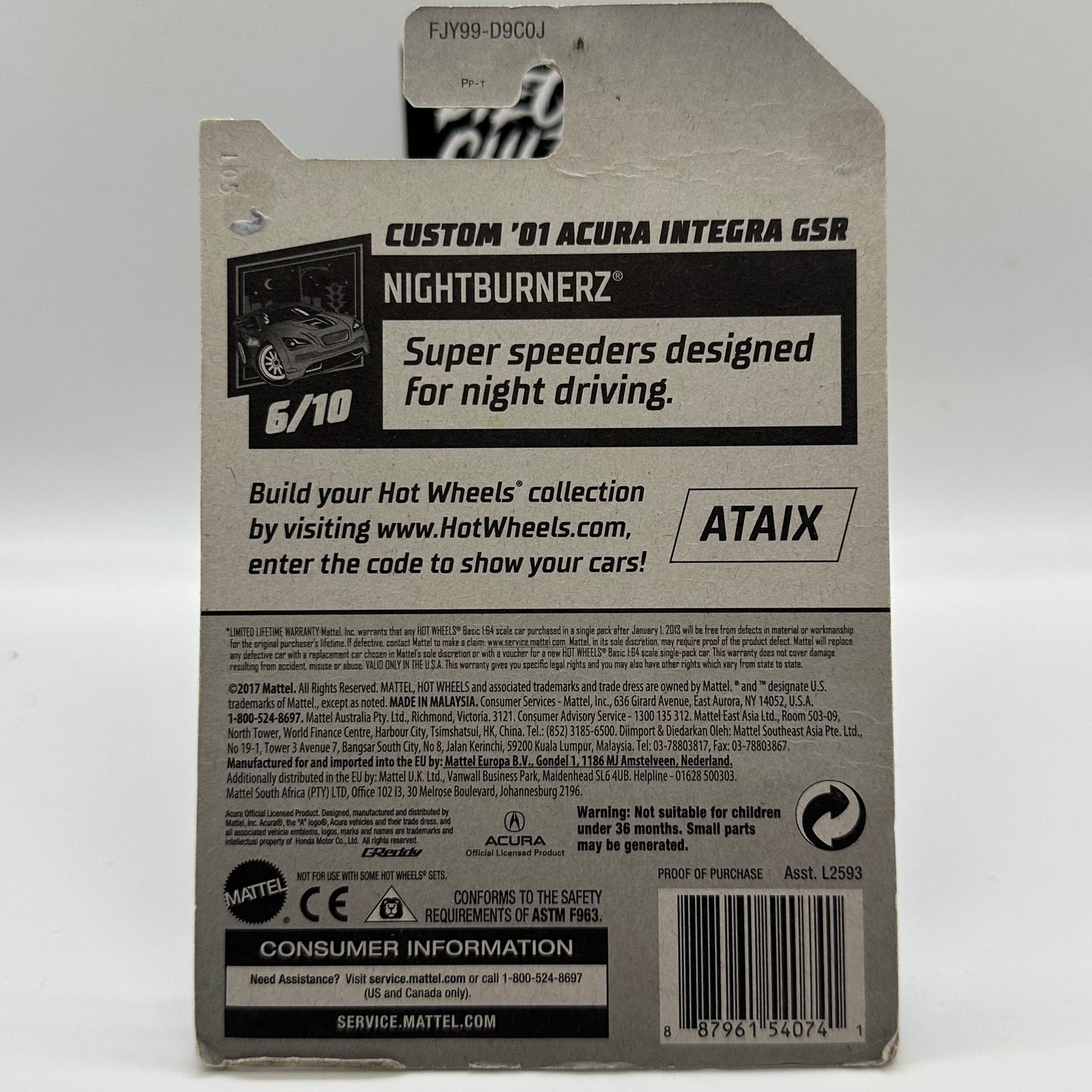 Custom ‘01 Acura Integra GSR - NightBurnerz 6/10 Hotwheels Mainline 213/365 *Soft Corners*