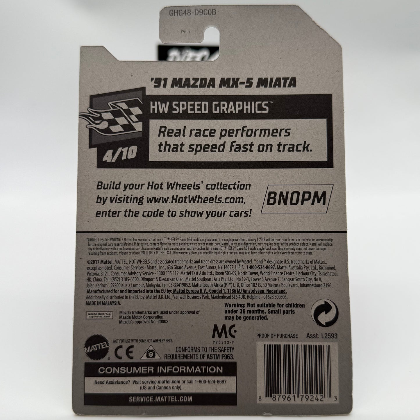 '91 Mazda MX-5 Miata Speed *Graphics Gamestop Exclusive* Hotwheels Mainline 2017 Release