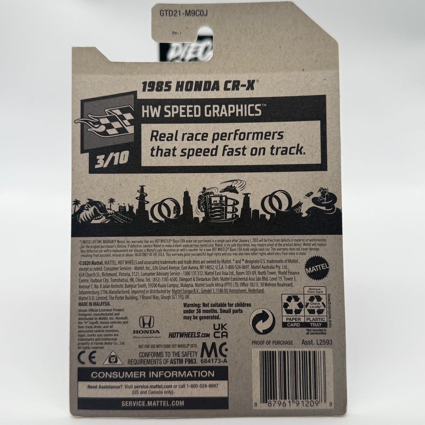 1985 Honda CR-X ZAMAC 008 - HW Speed Graphics 3/10 Hotwheels Mainline 90/250