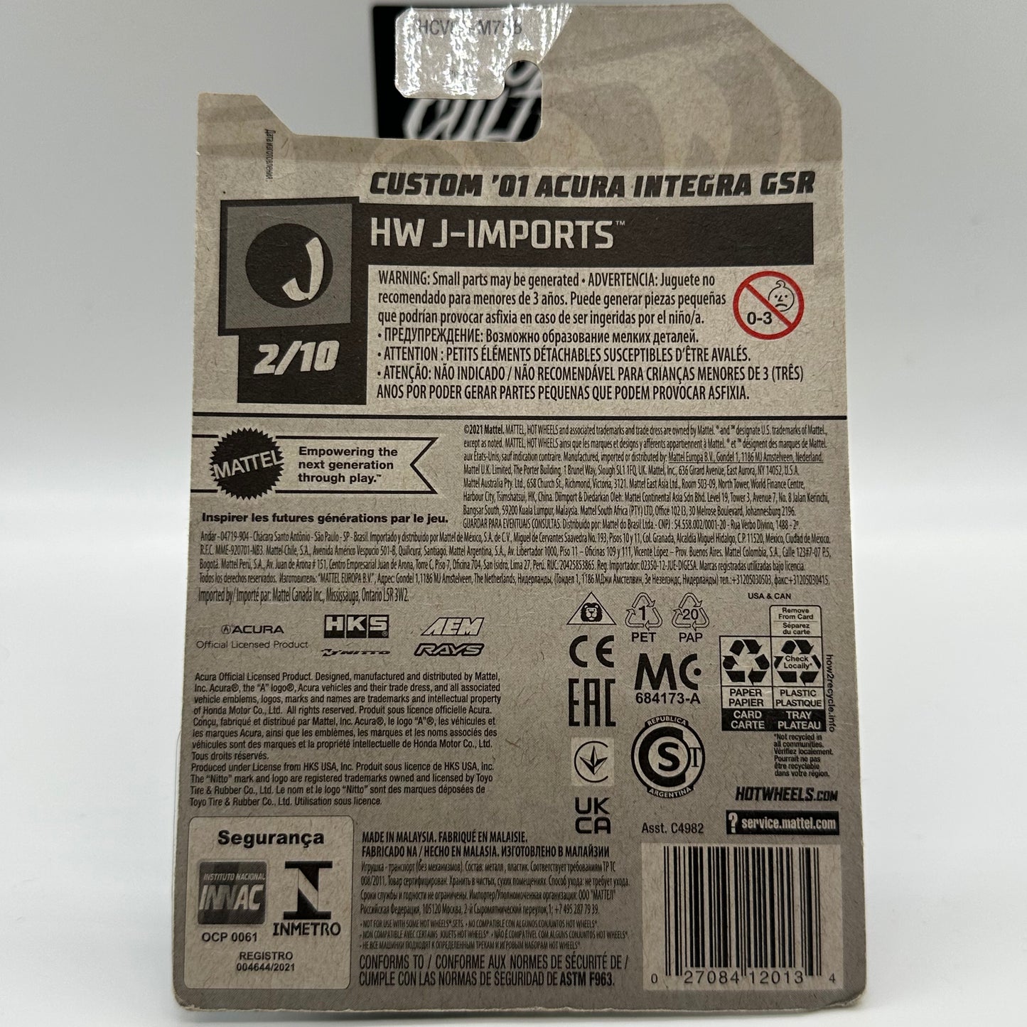 Custom ‘01 Acura Integra GSR - HW J-Imports 2/10 Hotwheels Mainline 89/250 *Bad Card*