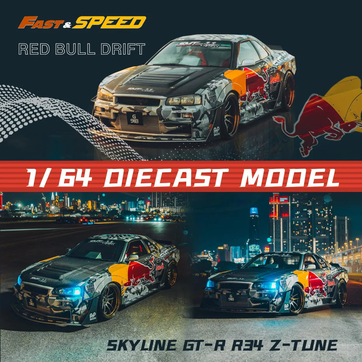 Nissan Skyline GT-R (R34) Z-Tune "Redbull" Fast Speed 1:64