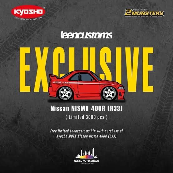 2024 TAS Tokyo Autosalon KL Kyosho Nissan Nismo 400R (R33) Red Exclusive (Light Feature) + Exclusive Pin