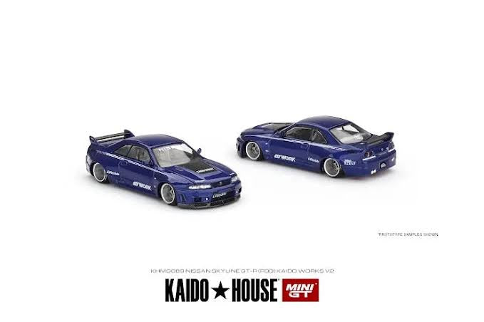 NISSAN SKYLINE GT-R (R33) KAIDO WORKS V2 (BLUE) KAIDO HOUSE X MINI GT 1:64