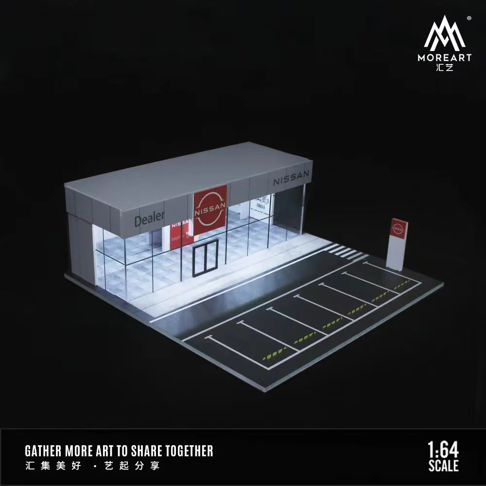 Nissan Dealership Showroom Diorama MoreArt Garage Theme with LED Light (1/64 Scale)