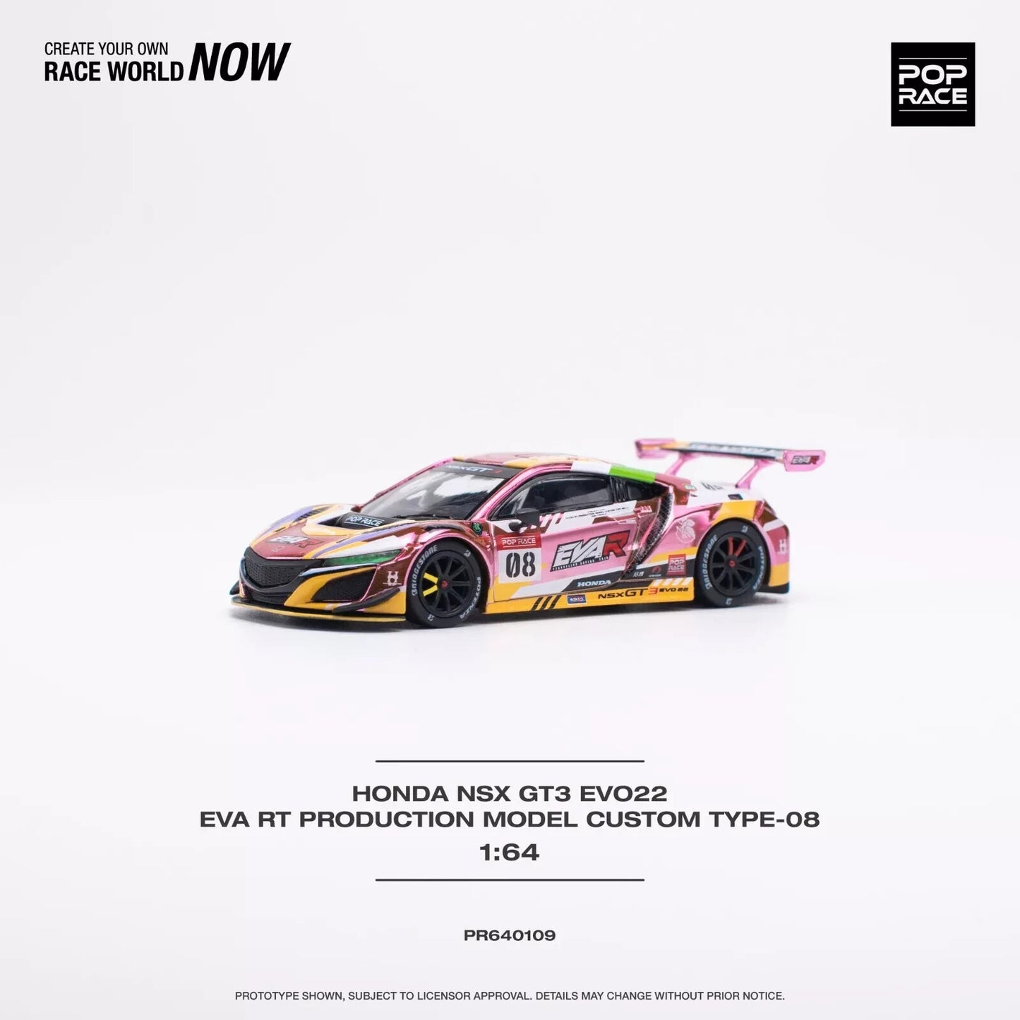HONDA NSX GT3 EVO22 EVA RT PRODUCTION TYPE-08 Chrome Pink PR64-109 Pop Race 1:64