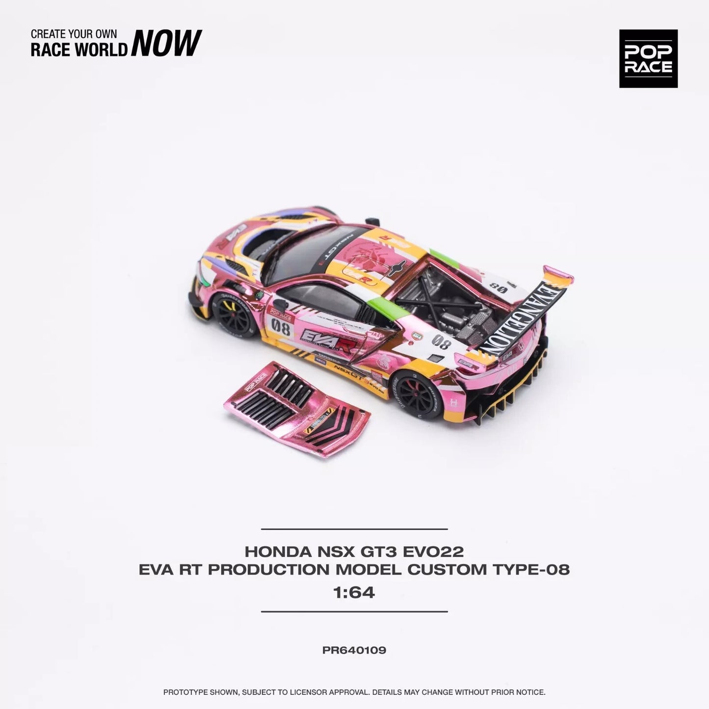HONDA NSX GT3 EVO22 EVA RT PRODUCTION TYPE-08 Chrome Pink PR64-109 Pop Race 1:64