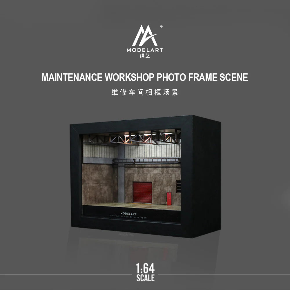 MAINTENANCE WORKSHOP PHOTO FRAME SCENE - w/ LED Lights MODELART 1:64
