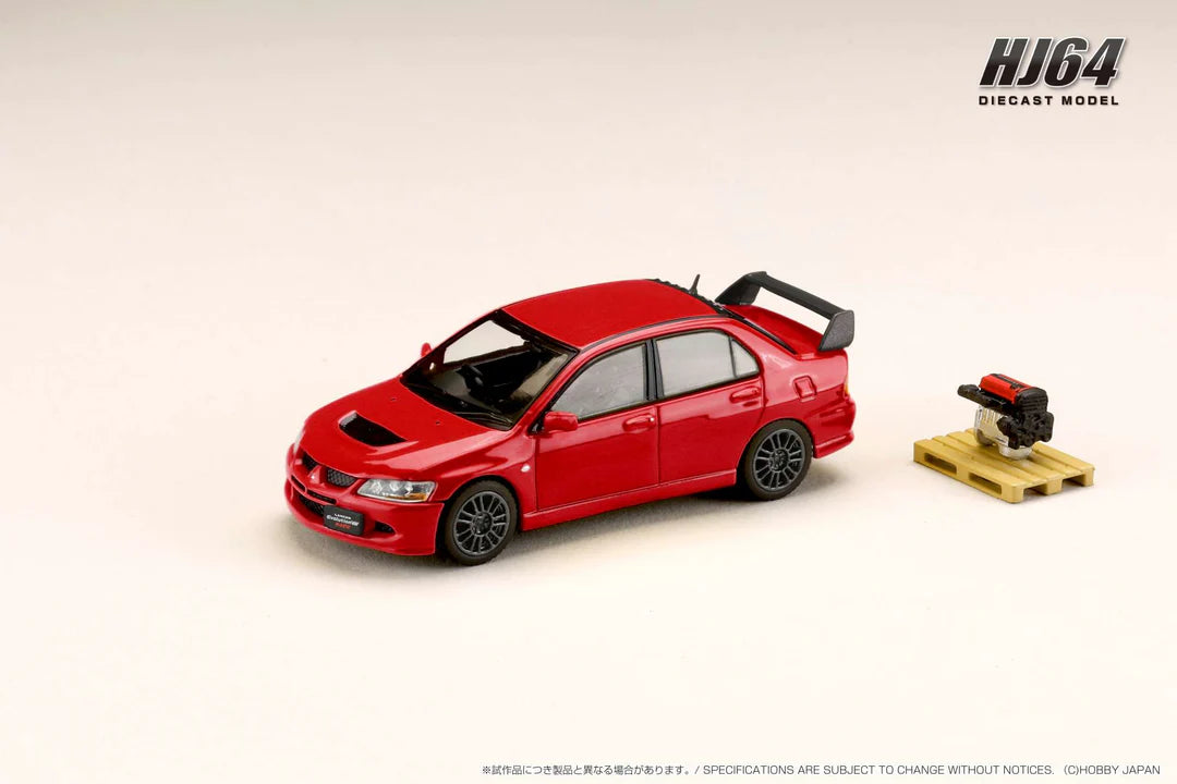 MITSUBISHI LANCER EVOLUTION 8 MR GSR w/ Engine Display Model RED SOLID - Hobby Japan 1:64