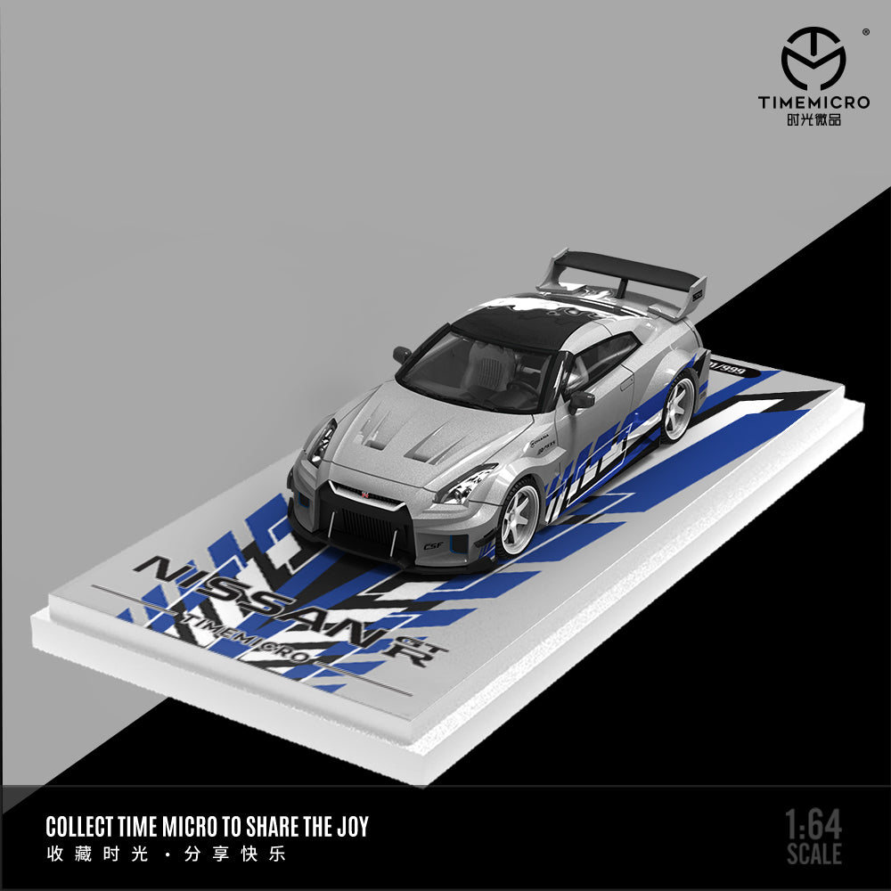 Nissan GTR35 Fast & Furious Silver and Blue Stripes - *Limited to 999pcs* TimeMicro 1:64