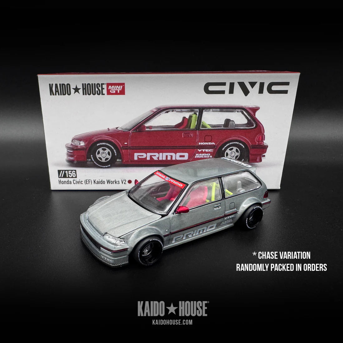 HONDA CIVIC (EF) KAIDO WORKS V2 (RED) KAIDOHOUSE X MINI GT KHMG156 1:64 Scale