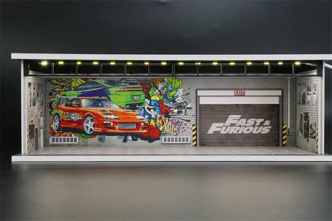 FAST & FURIOUS Garage Diorama Display with LED Lights G-FANS 1:64 Scale