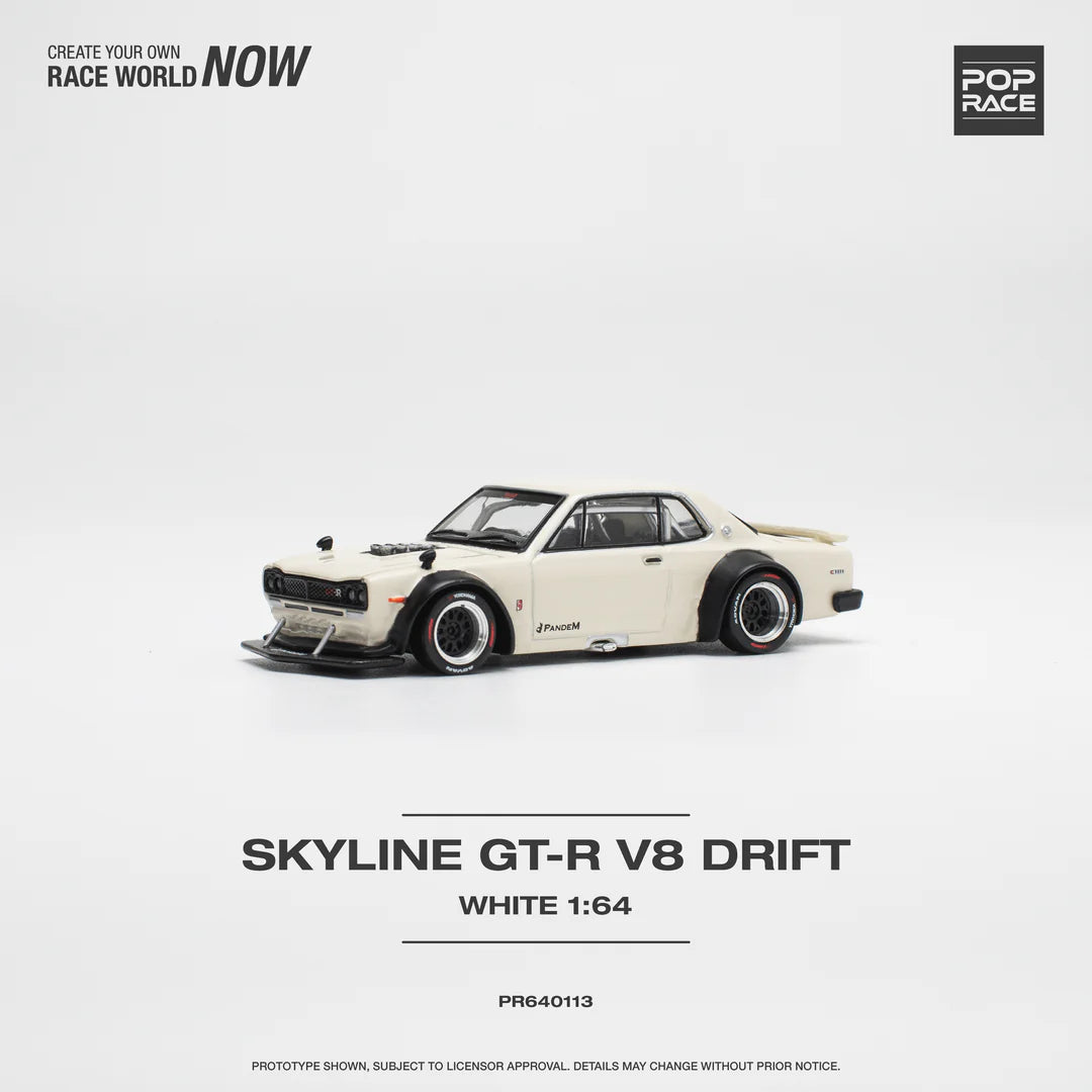 SKYLINE GT-R V8 DRIFT (HAKOSUKA) - WHITE PR640113 POPRACE 1:64