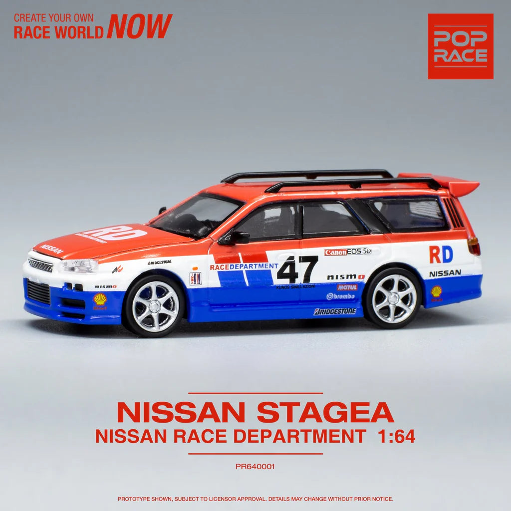 NISSAN STAGEA W/R34 GTR SKYLINE FRONT (RACE DEPARTMENT BRE) POP RACE 1:64