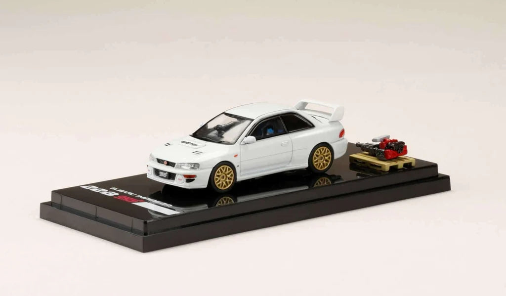 SUBARU IMPREZA 22B STI (GC8) W/EJ22 ENGINE DISPLAY (WHITE) HOBBY JAPAN 1:64