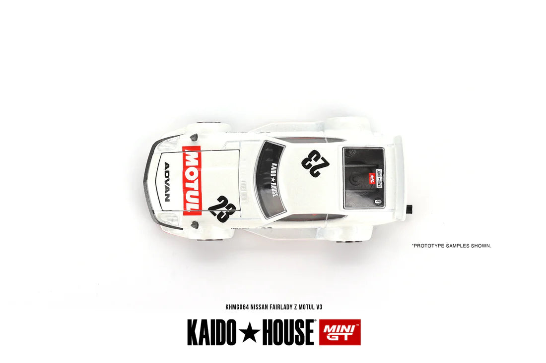 Datsun Fairlady Z Motul V3 White 064 Kaido House x MiniGT 1:64 Scale