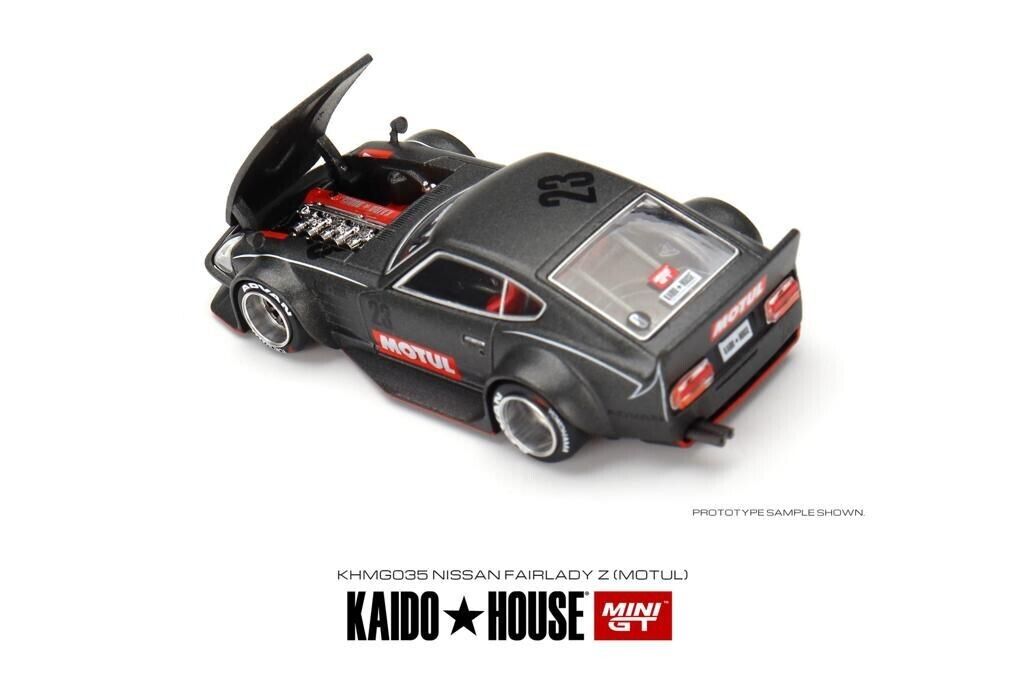 Datsun Fairlady Z 035 Motul V1 Black Kaido House x MiniGT 1:64 Scale