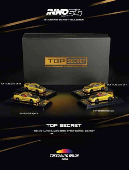 INNO64 TOP SECRET Box Set Collection R32/R33/R34/Supra A80 4-Car Bundle | 2026 Tokyo Autosalon Japan