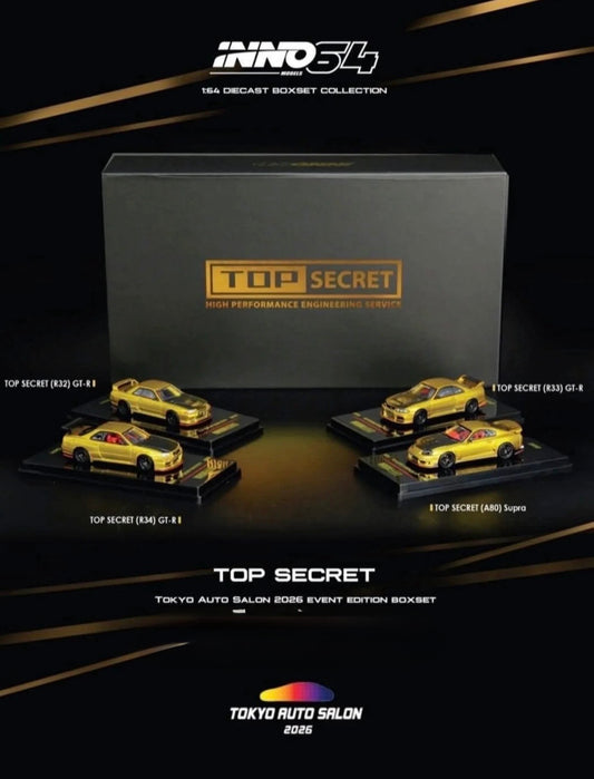 INNO64 TOP SECRET Box Set Collection R32/R33/R34/Supra A80 4-Car Bundle | 2026 Tokyo Autosalon Japan
