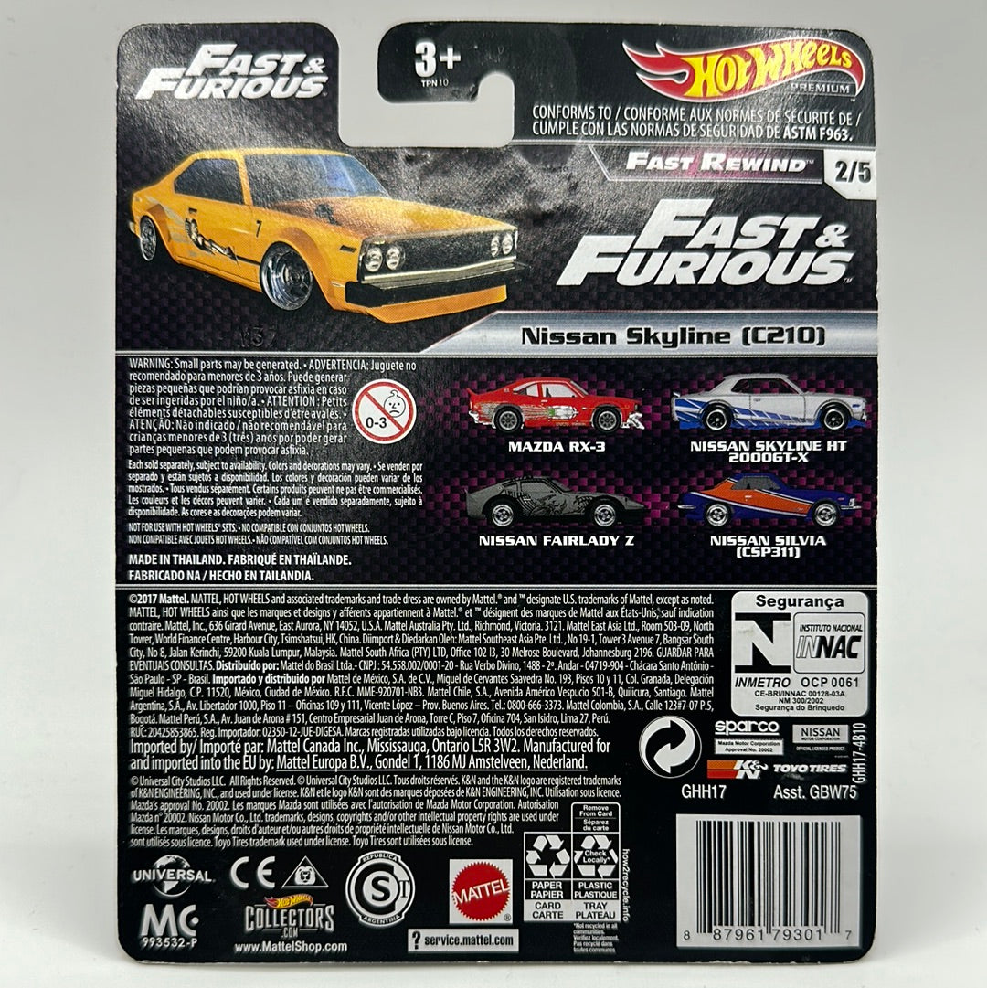 Nissan Skyline (C210) Fast Rewind 2/5 Fast & Furious Hotwheels Premium 1:64