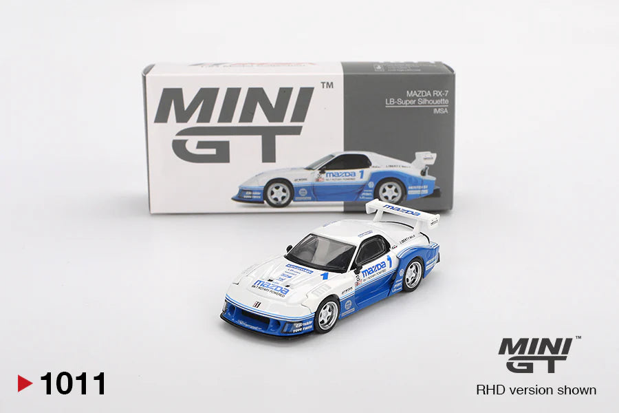 MAZDA RX-7 LB-SUPER SILHOUETTE (BLUE/WHITE) IMSA MINI GT 1:64