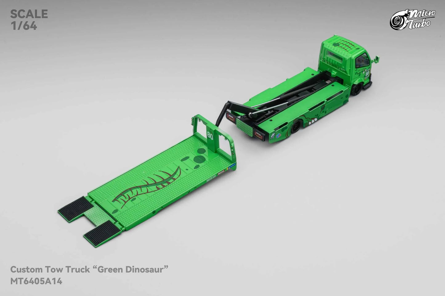 Custom Flat Bed Tow Truck REXY Dino Green - Mega Gear 1:64 Scale