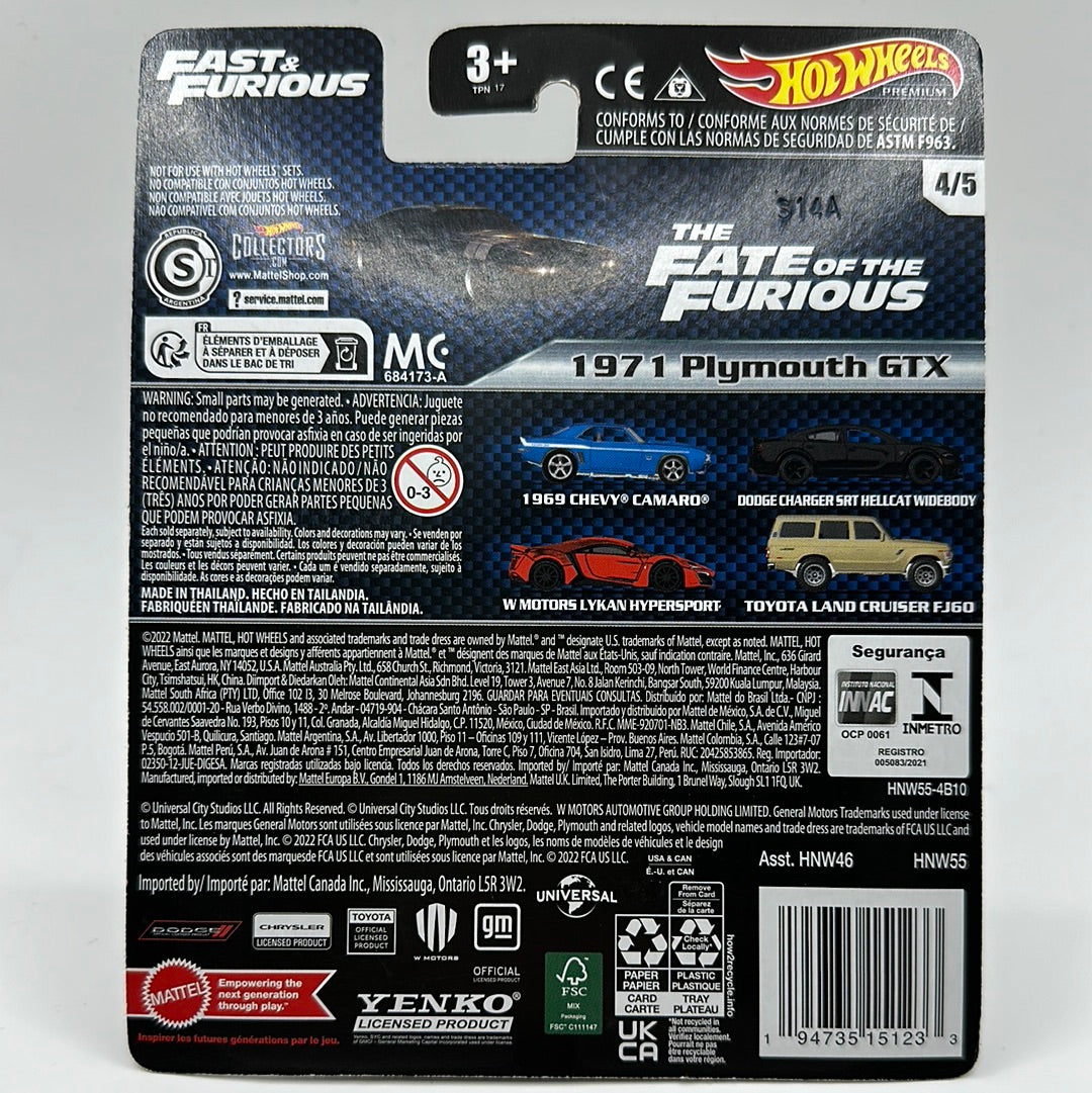 1971 Plymouth GTX The Fate of the Furious 4/5 Hotwheels Premium 1:64